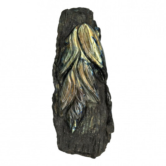 Labradorite, forme libre sculpté de feuilles, de 320 x 160 x 110 mm - 10,56 kgs. Parfait en décoration, exposition...