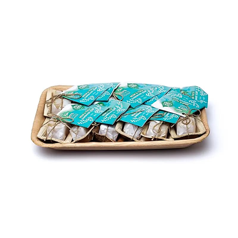 The famous Ayurvedic soaps from 'Holy Lama Naturals', hotel size, 12 pieces x 20 grams. Wrapped in a palm leaf!
