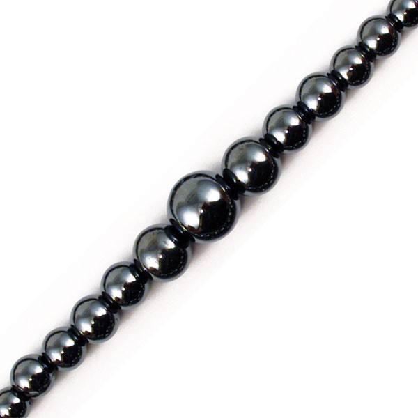 Hématite, collier 'Chute' en perles rondes de 4, 6, 8 et 10 mm. 3 finitions au choix pour le système de fermeture (Argent, plaqué or, argenté). Une pierre naturelle à l'effet métal, superbe !