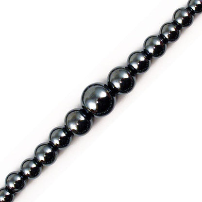 Hématite, collier 'Chute' en perles rondes de 4, 6, 8 et 10 mm. 3 finitions au choix pour le système de fermeture (Argent, plaqué or, argenté). Une pierre naturelle à l'effet métal, superbe !