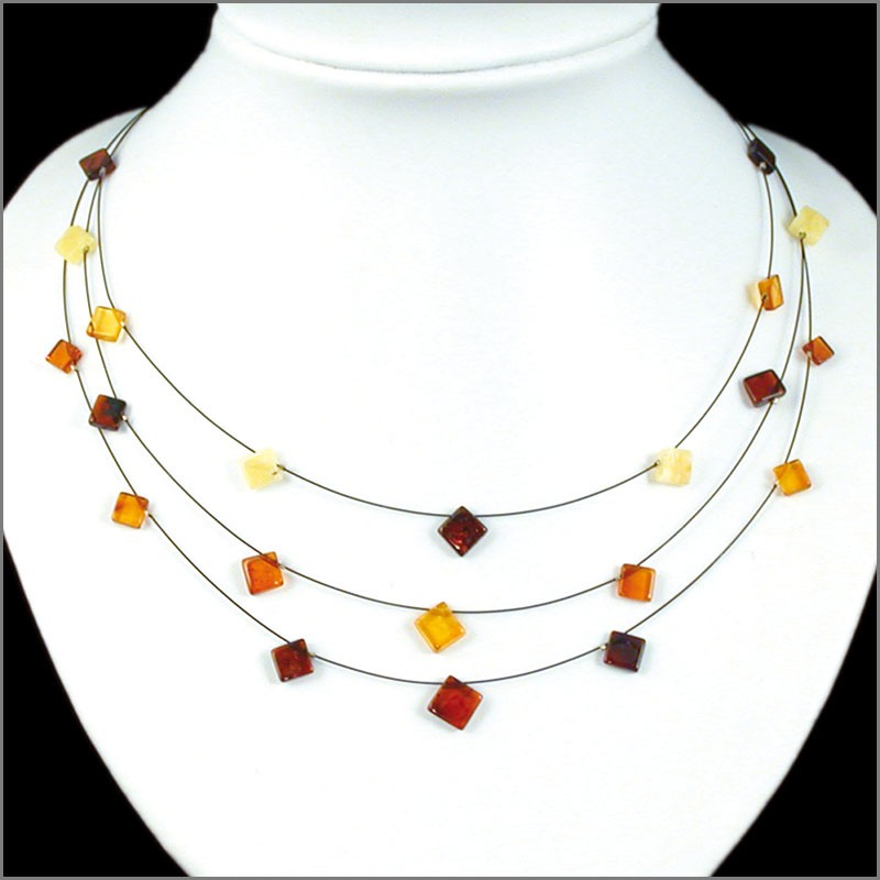 Amber, 3-row necklace of 7- to 16-millimeter square beads, sold in 45-centimeter lengths. AA to AAA quality, superb beads, lightweight and incredibly soft!