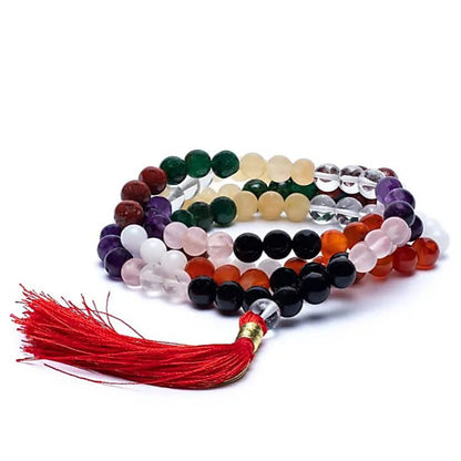 Mala '9 planètes', de 108 perles de 7 millimètres. Taille de 75 centimètres de longueur environ. Qualité AA à AAA, superbe pièce avec pochette de rangement offerte. Fait en Inde !