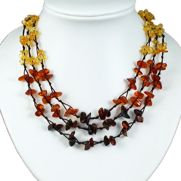 Amber, 3-row necklace of 5/7 millimeter free-form beads, sold in 45 centimeters. AA to AAA quality, superb beads, lightweight and incredibly soft!