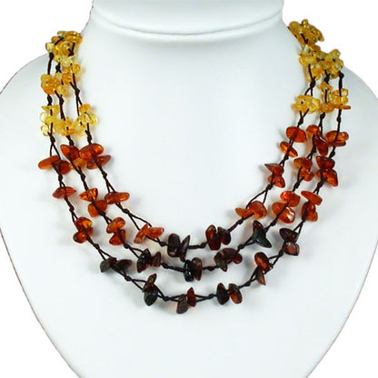Amber, 3-row necklace of 5/7 millimeter free-form beads, sold in 45 centimeters. AA to AAA quality, superb beads, lightweight and incredibly soft!
