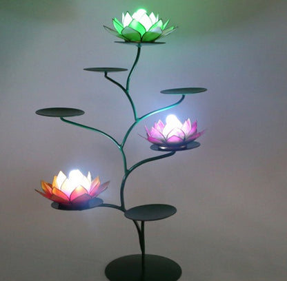 Metal stands measuring 32 centimeters in diameter and 42 centimeters in height. 2 colors to choose from, 'green' or 'gold', with or without 7 candlesticks/7 chakras. Very beautiful set, perfect!