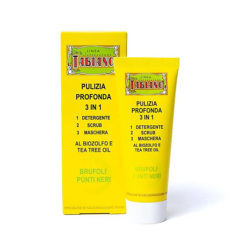 A selection from 'Tabiano': shampoo, gel, cream, and more, ranging from 75 to 250 milliliters. These products are particularly suited to all skin problems (face, feet, and legs) thanks to their composition with Bio-Sulfur!