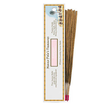 'Marco Polo's Treasures' Incense by 'Fiore d'Oriente' 100% natural, 18 fragrances to choose from! 10 sticks of 23 cm per box. Burn time 60 to 80 minutes. A centuries-old experience, perfect quality!