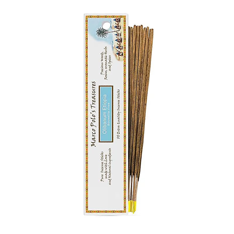 'Marco Polo's Treasures' Incense by 'Fiore d'Oriente' 100% natural, 18 fragrances to choose from! 10 sticks of 23 cm per box. Burn time 60 to 80 minutes. A centuries-old experience, perfect quality!