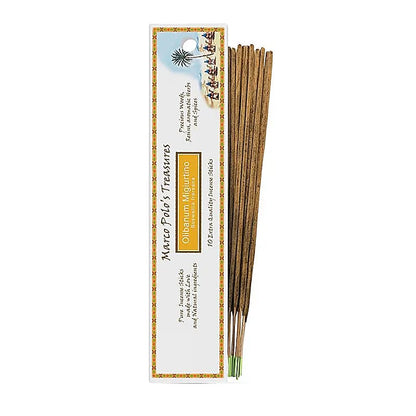 'Marco Polo's Treasures' Incense by 'Fiore d'Oriente' 100% natural, 18 fragrances to choose from! 10 sticks of 23 cm per box. Burn time 60 to 80 minutes. A centuries-old experience, perfect quality!