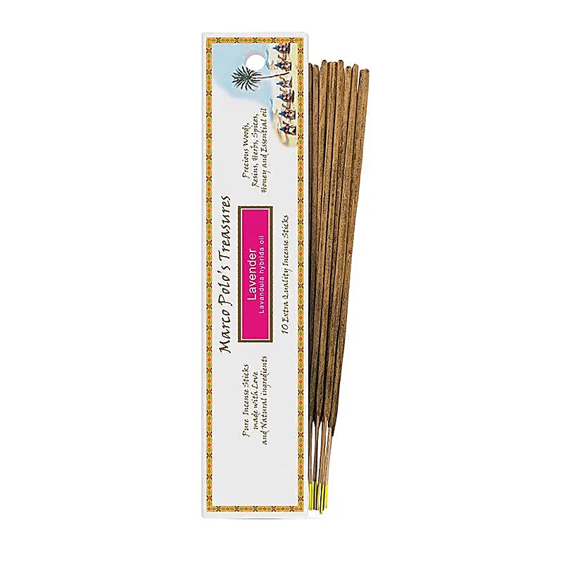 'Marco Polo's Treasures' Incense by 'Fiore d'Oriente' 100% natural, 18 fragrances to choose from! 10 sticks of 23 cm per box. Burn time 60 to 80 minutes. A centuries-old experience, perfect quality!