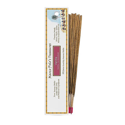 'Marco Polo's Treasures' Incense by 'Fiore d'Oriente' 100% natural, 18 fragrances to choose from! 10 sticks of 23 cm per box. Burn time 60 to 80 minutes. A centuries-old experience, perfect quality!