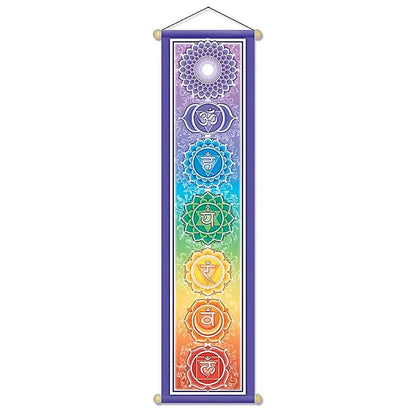 Very pretty vertical banners, 3 models of 15x60 or 30x120 centimeters, with motifs of the 7 chakras, Namasté or prayer 'OMPH' (Om Pas Me Hum)... Perfect for doors, walls, rituals, living rooms!...