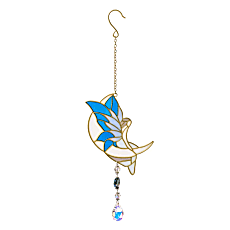 Suspension décorative pour fenêtre avec 'une fée sur la lune', couleur bleue, 38 x 10 cm - 60 gr. / Superbes effets quand la lumière traverse le verre !