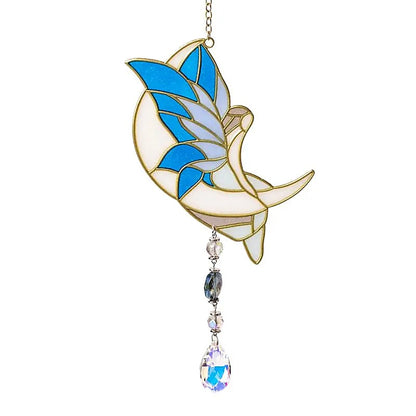 Suspension décorative pour fenêtre avec 'une fée sur la lune', couleur bleue, 38 x 10 cm - 60 gr. / Superbes effets quand la lumière traverse le verre !