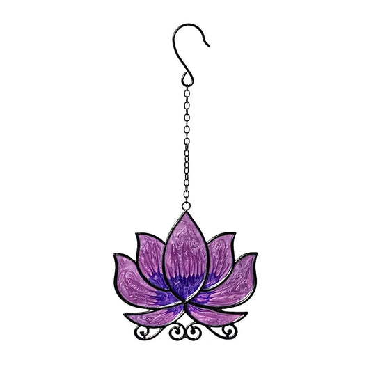 Suspension décorative pour fenêtre en forme de lotus, couleur violette, 24 x 12 cm - 40 gr. / Superbes effets quand la lumière traverse le verre !