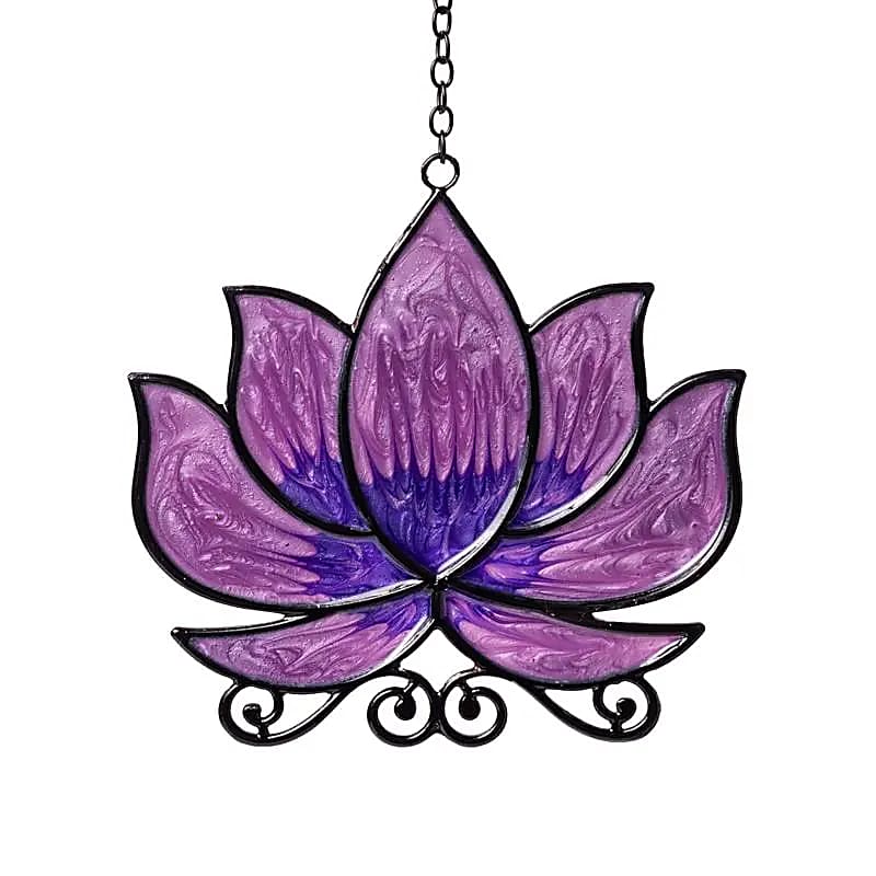 Suspension décorative pour fenêtre en forme de lotus, couleur violette, 24 x 12 cm - 40 gr. / Superbes effets quand la lumière traverse le verre !