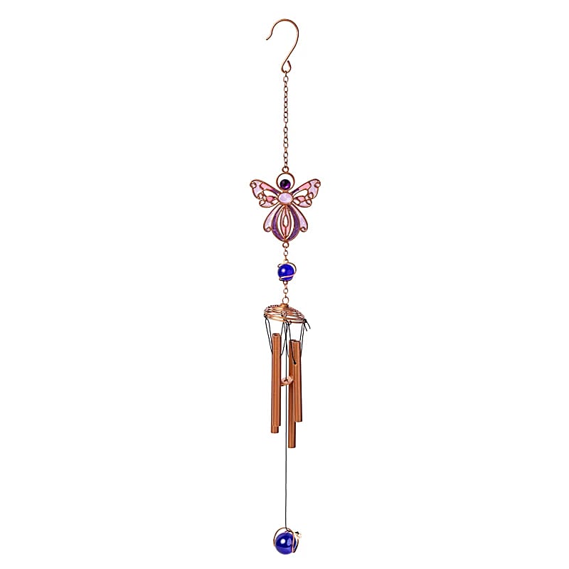 Carillon décoratif 'Ange' en verre avec des tubes métalliques suspendus ! 50 centimètres de long x 6 - 90 grammes. Très beau design, parfait !
