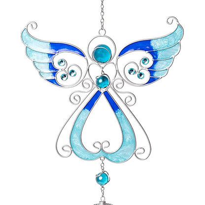 Carillon décoratif 'Ange' de couleur bleue, fait en verre avec des tubes métalliques suspendus ! 74 centimètres de long x 20 - 200 grammes. Très beau design, parfait !