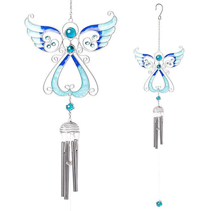 Carillon décoratif 'Ange' de couleur bleue, fait en verre avec des tubes métalliques suspendus ! 74 centimètres de long x 20 - 200 grammes. Très beau design, parfait !