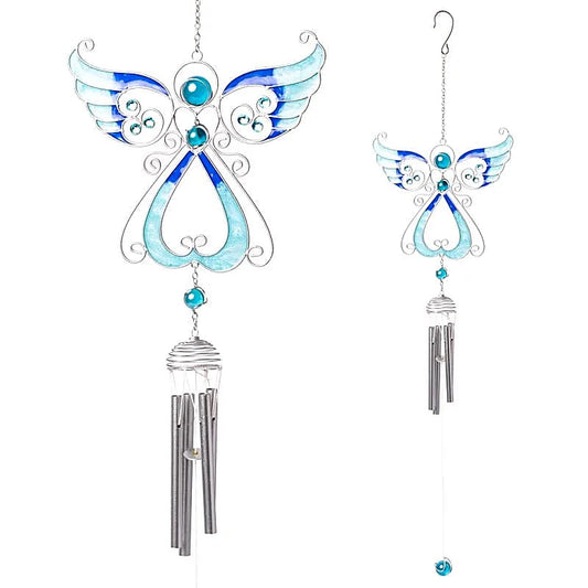 Carillon décoratif 'Ange' de couleur bleue, fait en verre avec des tubes métalliques suspendus ! 74 centimètres de long x 20 - 200 grammes. Très beau design, parfait !