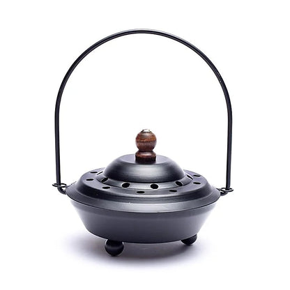 Porte-encens/ encensoir en métal avec couvercle et avec poignée pivotante de 13 cm - 434 grammes. Pour brûler et ventiler tous les encens, parfait ! Fait en Inde !