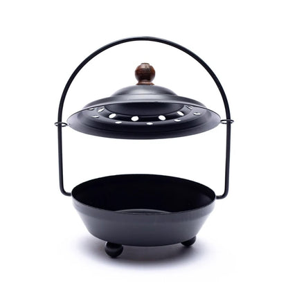 Porte-encens/ encensoir en métal avec couvercle et avec poignée pivotante de 13 cm - 434 grammes. Pour brûler et ventiler tous les encens, parfait ! Fait en Inde !