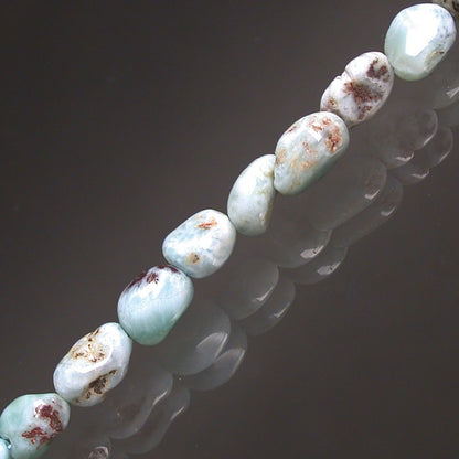 Larimar, bracelet de 17 à 21cm, collier de 42cm et sautoir de 60cm. Perles de type 'Graine' de formes naturelles montées sur fil de haute résistance !