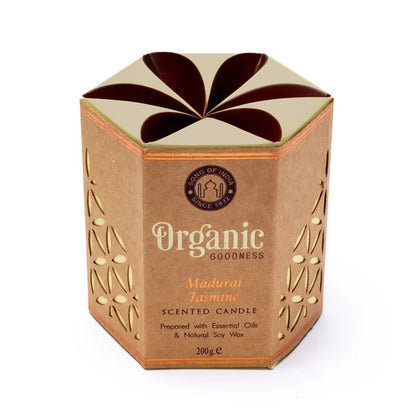 Bougie de chez 'Goodness', en cire de soja naturelle avec mèche en coton sans plomb. 4 Parfums au choix ! Dimensions : 10 x 9 cm - 200gr. +/- 55H de combustion.