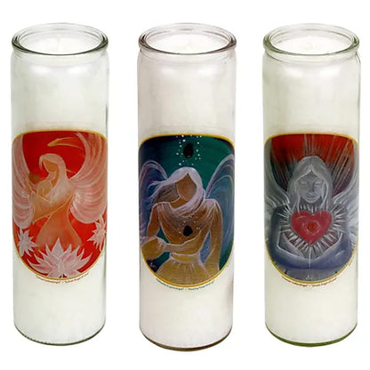 Bougies des 3 Anges, d'une durée de 100 Heures à la stéarine, 21 cm x 6,5 cm. Lotus de l'Ange de l'amour ,  Ange de l'énergie de guérison , Grand Ange de l'amour
