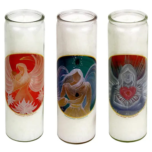 Bougies des 3 Anges, d'une durée de 100 Heures à la stéarine, 21 cm x 6,5 cm. Lotus de l'Ange de l'amour ,  Ange de l'énergie de guérison , Grand Ange de l'amour