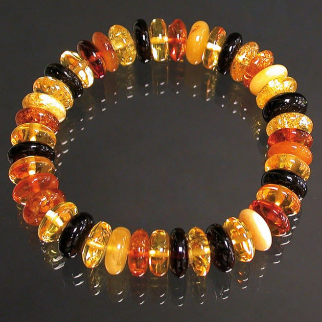 Amber, 9-millimeter 'lozenge' bead bracelet, 18 centimeters long. AA to AAA quality, high-strength elastic thread, superb beads, lightweight and incredibly soft!