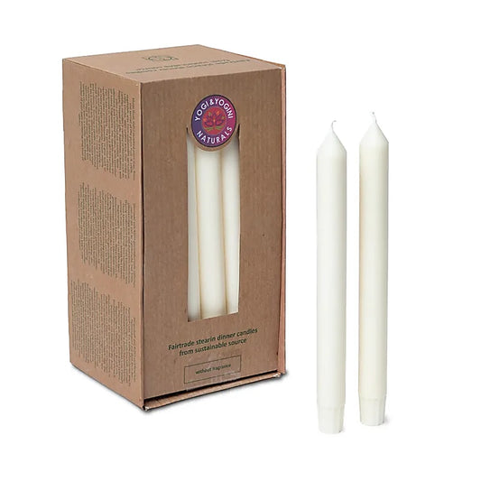 Bougie blanche à partir de cire de palme 100%, coniques. Vente par pack de 12 ou de 25 bougies. Non parfumée. 23x2.2 centimètres - Temps de combustion: 19 à 24 heures !