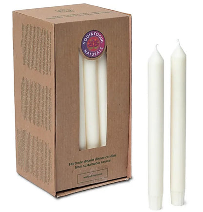Bougie blanche à partir de cire de palme 100%, coniques. Vente par pack de 12 ou de 25 bougies. Non parfumée. 23x2.2 centimètres - Temps de combustion: 19 à 24 heures !