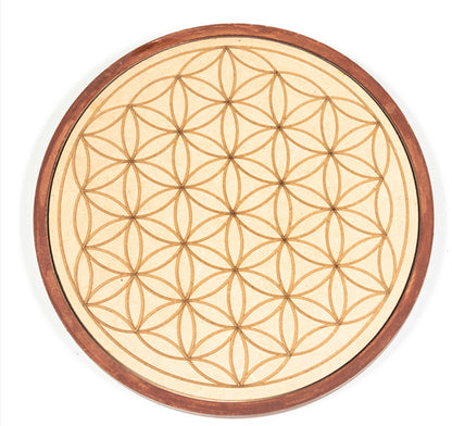 Cadran/ Plateau avec fleur de vie de 17 cm, avec cristal de roche, quartz rose, emeraude, grenat et jade... kit parfait pour appeler à l'amour ! kit vendu complet