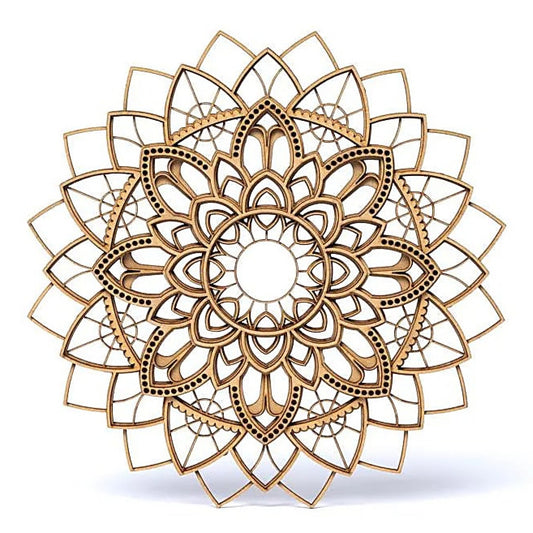 Plaque de rechargement/ décoration murale, en bois de 25 centimètres x 9 millimètres d'épaisseur, ornées du motif délicat d'un mandala. Chaque plaque est soigneusement conçue pour allier esthétisme et fonctionnalité !