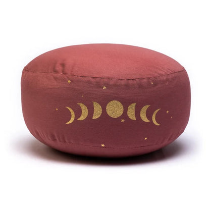 Coussin de Méditation/ Yoga avec les motifs de 'phases lunaires' vendu seul ou avec tapis en mousse pour Méditation. taille 33 centimètres de diamètre x 17 centimètres de hauteur. 2300 grammes. De chez Yogi & Yogini, fait en Inde !
