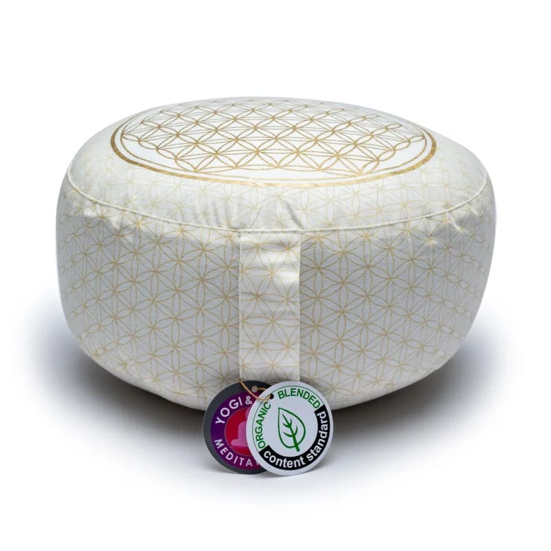 Coussin de méditation et de yoga, de 38x28x13cm, avec motif de la fleur de vie, en coton biologique (OCS). Fait en Inde par Yogi & Yogini ! Coussin vendu seul ou avec tapis de Méditation !