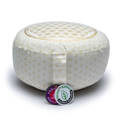 Coussin de méditation et de yoga, de 38x28x13cm, avec motif de la fleur de vie, en coton biologique (OCS). Fait en Inde par Yogi & Yogini ! Coussin vendu seul ou avec tapis de Méditation !