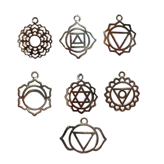 Apprêts, pendentifs/ breloques 7 chakras de 14 millimètres. En bronze. Vendu en lot de 3 x 7 pièces !