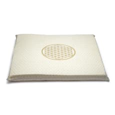 Set Tapis avec ou sans coussin/ bolster et demi-lune, ensemble de méditation et de yoga, couleur blanc/doré, avec motif de la fleur de vie, en coton biologique (OCS). Fait en Inde par Yogi & Yogini