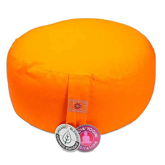 Coussin de Méditation/ Yoga, en coton biologique (OCS). 33 centimètres de diamètre x 17 centimètres de hauteur. 2300 grammes. De chez Yogi & Yogini, fait en Inde !