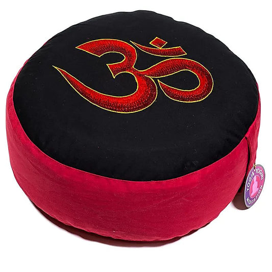 Meditation or Yoga Cushion with Om motif, 33 centimeters in diameter x 13 centimeters in height. 2300 grams. From Yogi &amp; Yogini, made in India!