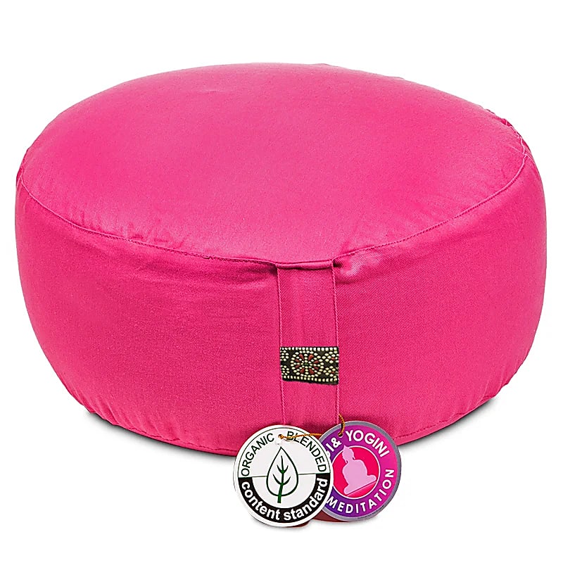 Coussin de Méditation/ Yoga, en coton biologique (OCS). 33 centimètres de diamètre x 17 centimètres de hauteur. 2300 grammes. De chez Yogi & Yogini, fait en Inde !