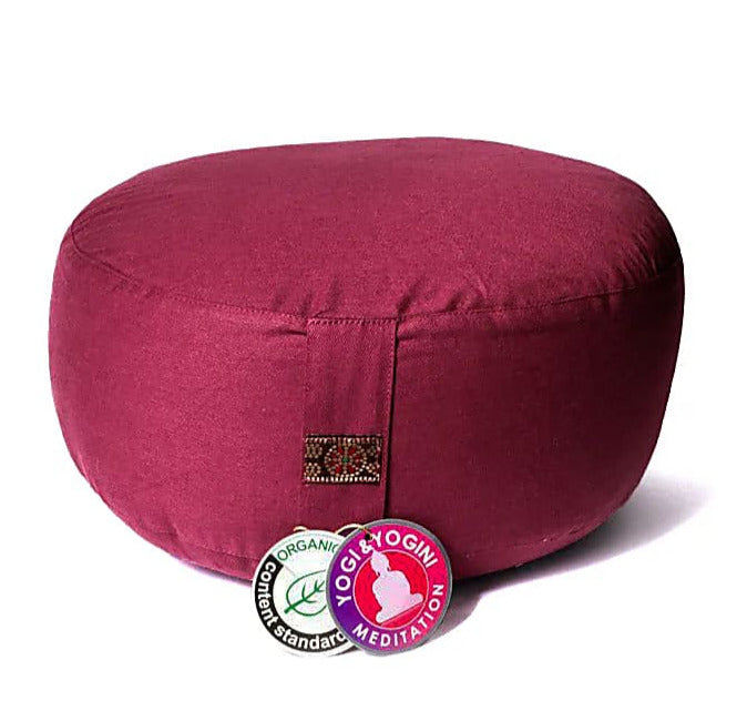 Coussin de Méditation/ Yoga, en coton biologique (OCS). 33 centimètres de diamètre x 17 centimètres de hauteur. 2300 grammes. De chez Yogi & Yogini, fait en Inde !