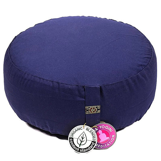 Coussin de Méditation/ Yoga, en coton biologique (OCS). 33 centimètres de diamètre x 17 centimètres de hauteur. 2300 grammes. De chez Yogi & Yogini, fait en Inde !