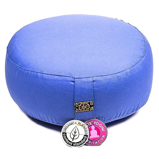 Coussin de Méditation/ Yoga, en coton biologique (OCS). 33 centimètres de diamètre x 17 centimètres de hauteur. 2300 grammes. De chez Yogi & Yogini, fait en Inde !