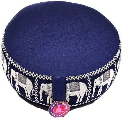 Coussin de Méditation ou de Yoga avec motif 'éléphant'. Taille 33 centimètres de diamètre x 13 centimètres de hauteur. 2300 grammes. De chez Yogi & Yogini, fait en Inde !