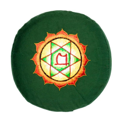 A selection of meditation or yoga cushions in the colors of the 7 chakras, made of organic cotton (OCS). 33 centimeters in diameter x 13 centimeters in height - 2300 grams. From Yogi &amp; Yogini, made in India! Cushions sold individually or in sets of 7!
