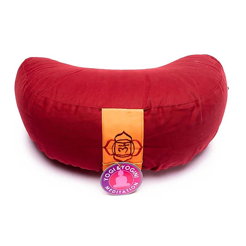 Half-moon yoga or meditation cushions, 33cm in diameter x 13cm in height. Cotton outer covers in the colors of the chakras! The inner covers are filled with buckwheat seeds!