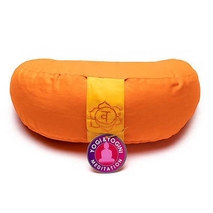 Half-moon yoga or meditation cushions, 33cm in diameter x 13cm in height. Cotton outer covers in the colors of the chakras! The inner covers are filled with buckwheat seeds!